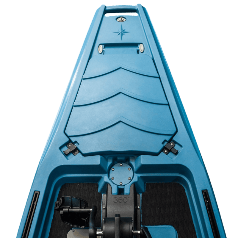 Load image into Gallery viewer, Large storage hatch on 360 degree prop drive fishing kayak open for gear
